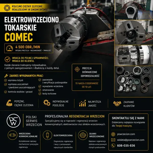 Grafika PSW: sústružnícke elektrovreteno COMEC, 4 500 ot./min, s fotografiami súčastí
