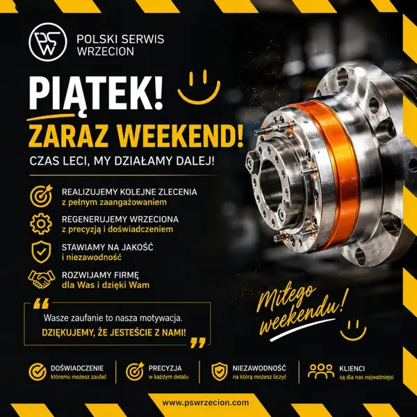 Grafika PSW v poľštine: „Piatok! Čoskoro je víkend!“ s elektrovretenom