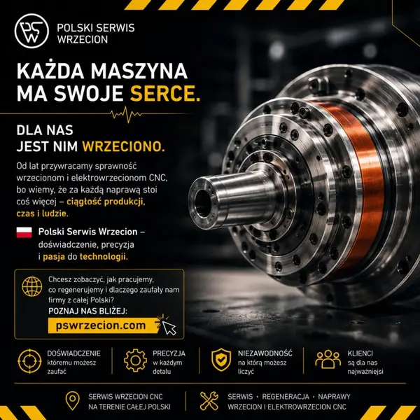 Grafika PSW v poľštine: „Každý stroj má svoje srdce. Pre nás je ním vreteno.“ s elektrovretenom